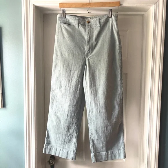 Madewell Slim Emmett Wide-Leg Crop Pants Speckle Light Blue Size 28 - Picture 2 of 14